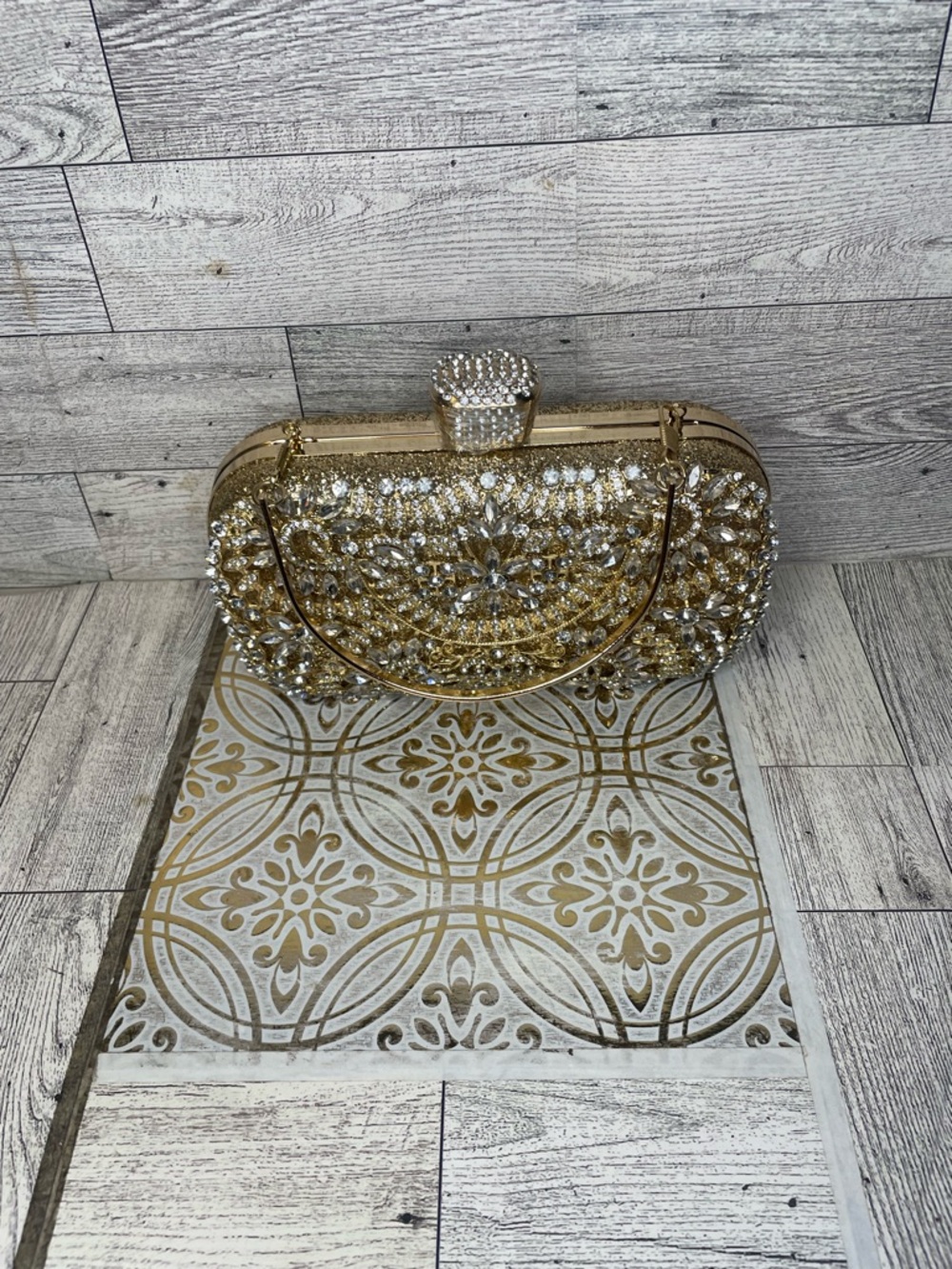 Gold Crystal Embellished Evening Clutch new